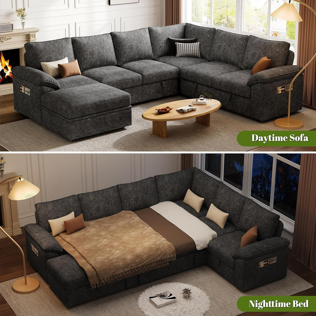 108 Inch Modular Sectional Sleeper Sofa CharcoalGrey - VELORA