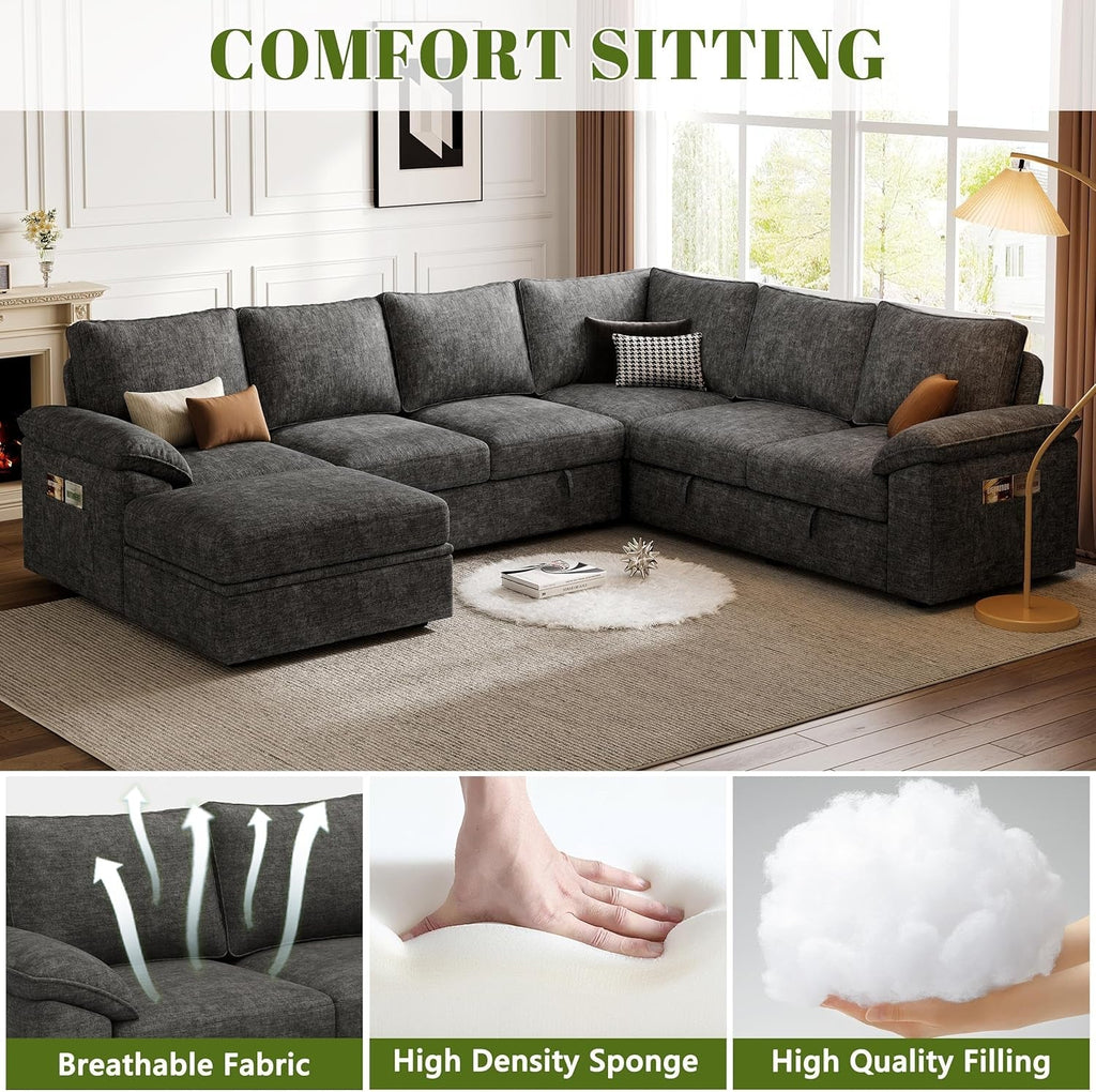 108 Inch Modular Sectional Sleeper Sofa CharcoalGrey - VELORA