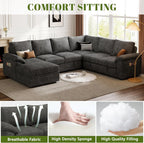 108 Inch Modular Sectional Sleeper Sofa CharcoalGrey - VELORA