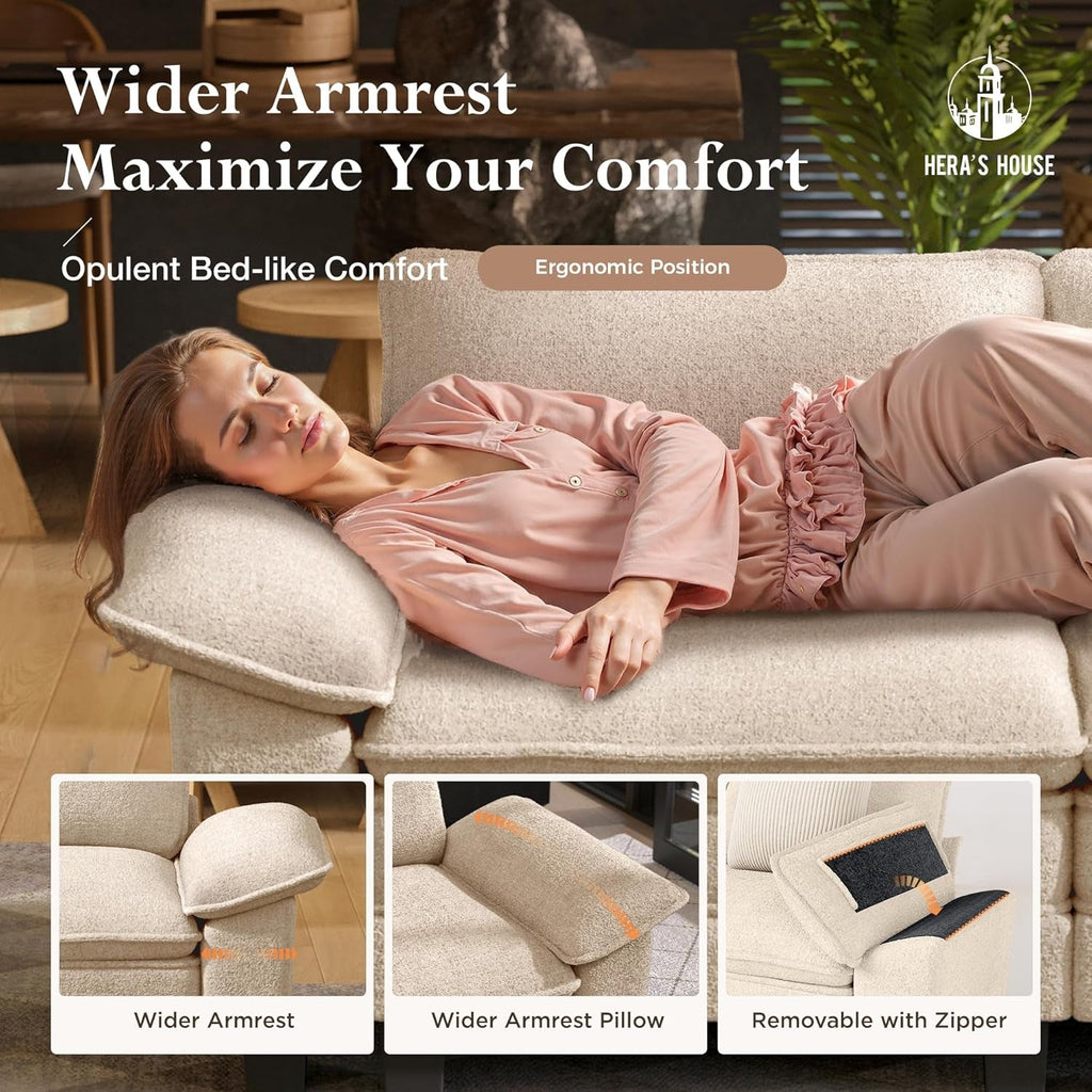 124 Inch Chenille Beige Modular Sectional Sofa With Throw Pillows - VELORA