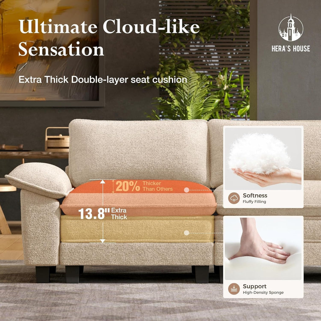 124 Inch Chenille Beige Modular Sectional Sofa With Throw Pillows - VELORA