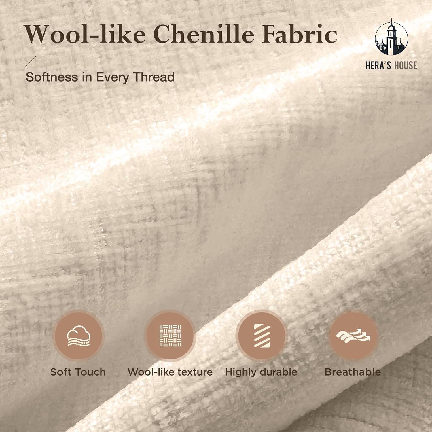 124 Inch Chenille Beige Modular Sectional Sofa With Throw Pillows - VELORA