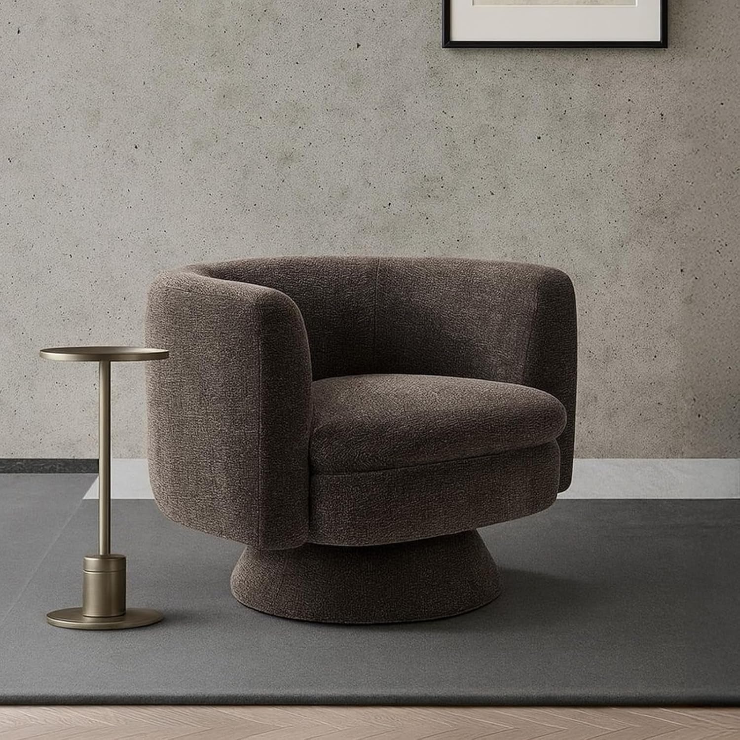360 Degree Swivel Chair Espresso Velvet Upholstery - VELORA
