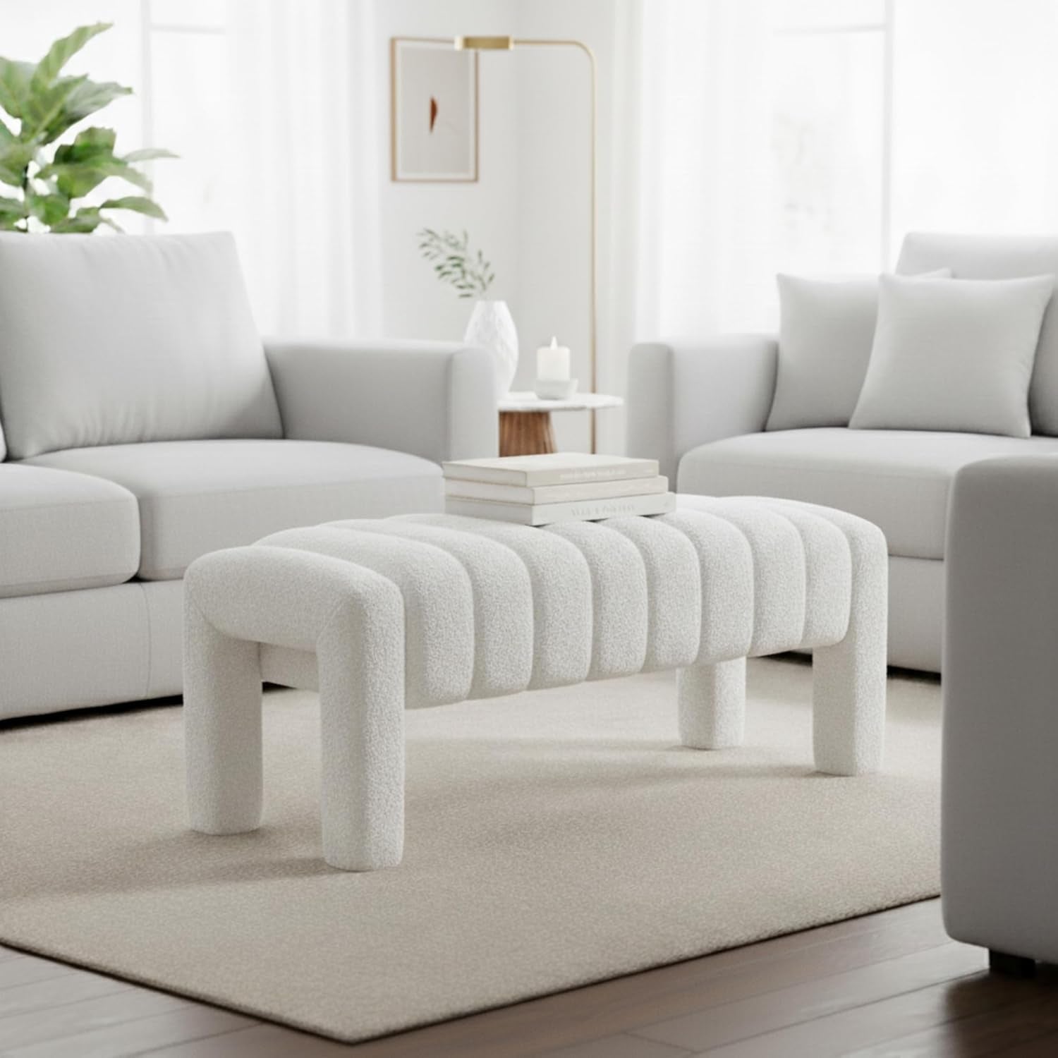 42.5 Inches Boucle Ottoman Bench Footrest Entryway - VELORA