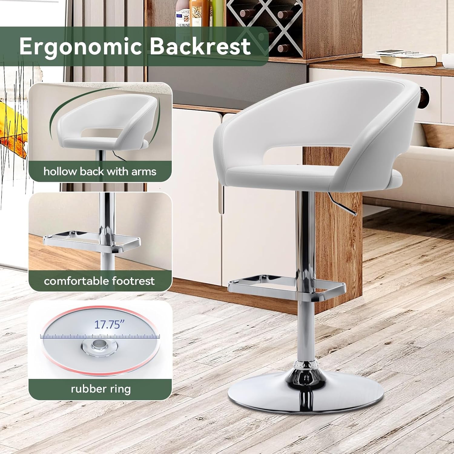 Adjustable Swivel Bar Stool with Arms and Footrest - VELORA