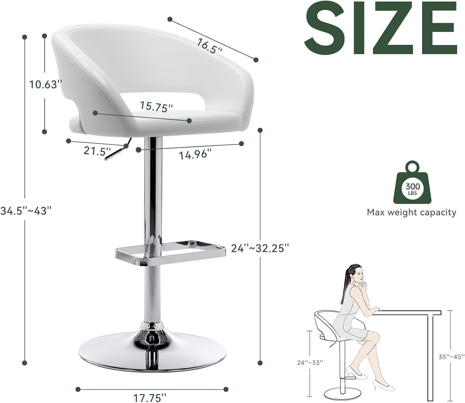 Adjustable Swivel Bar Stool with Arms and Footrest - VELORA