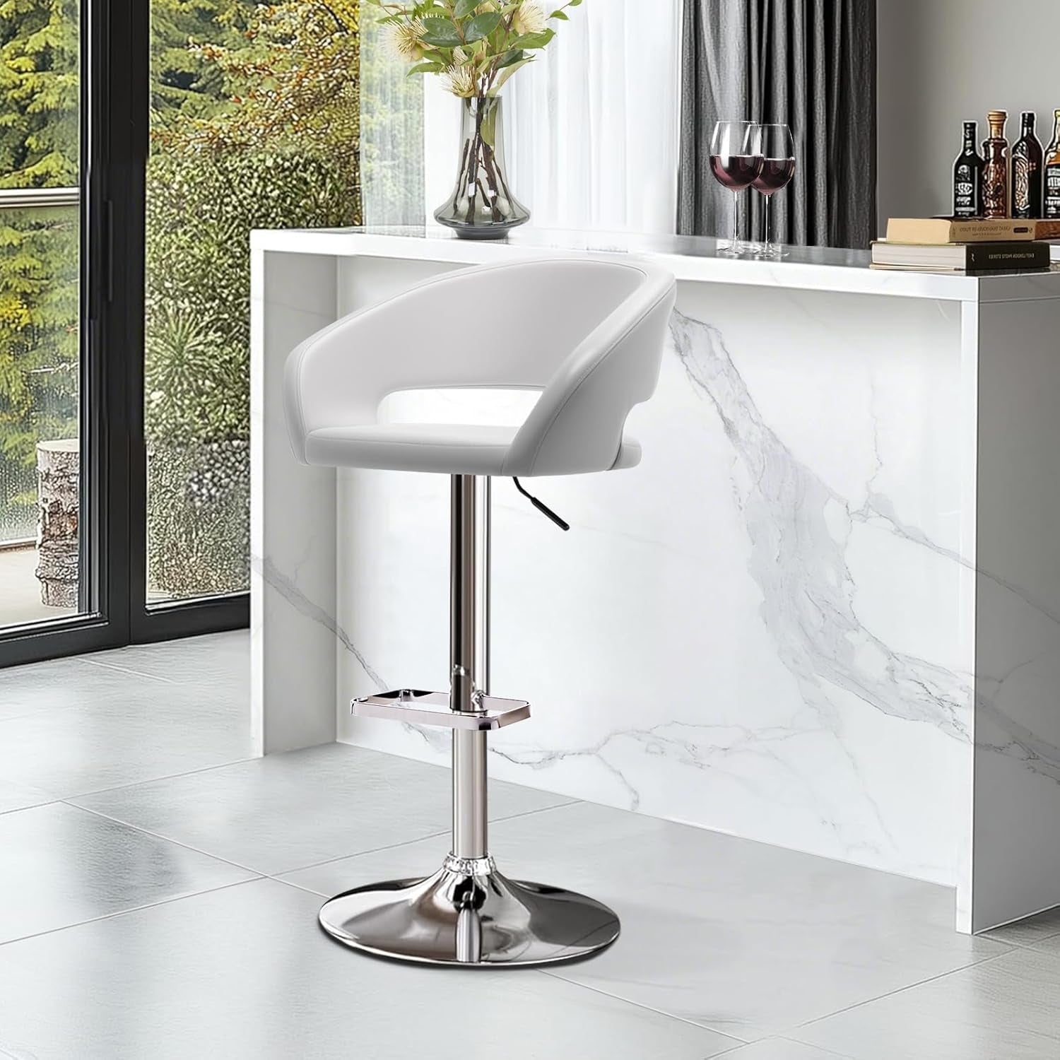 Adjustable Swivel Bar Stool with Arms and Footrest - VELORA