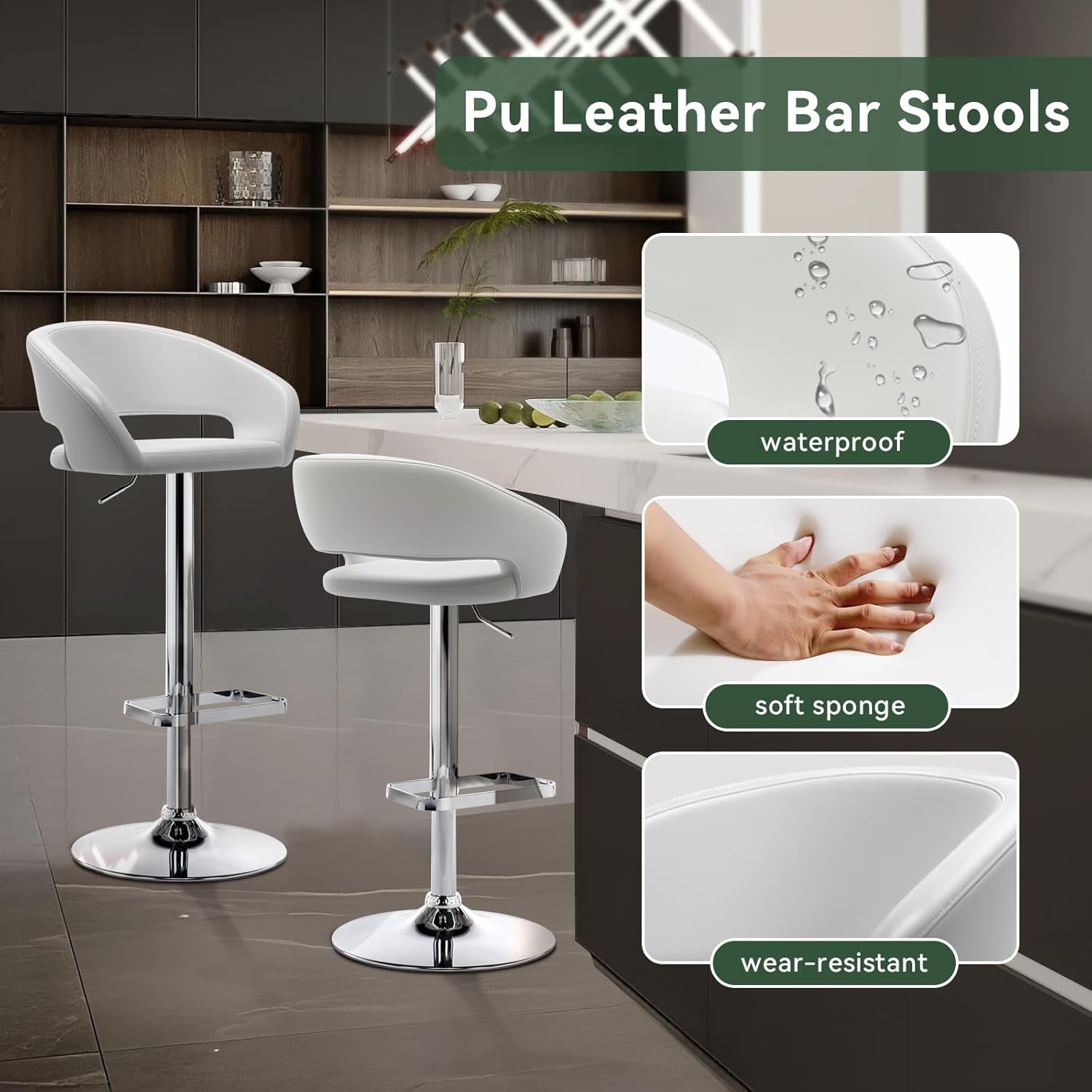 Adjustable Swivel Bar Stool with Arms and Footrest - VELORA