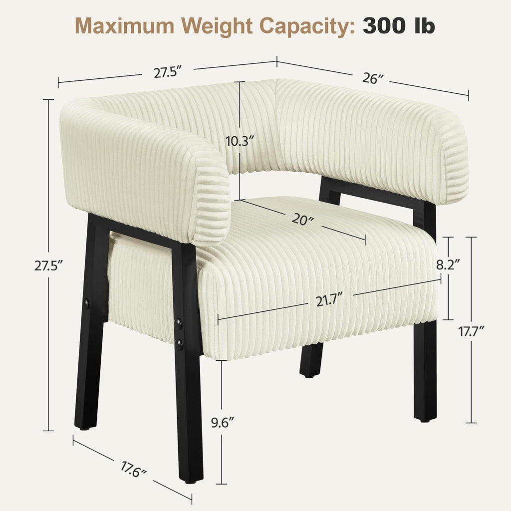 Beige Corduroy Barrel Chair With Pocket Coil Support - VELORA