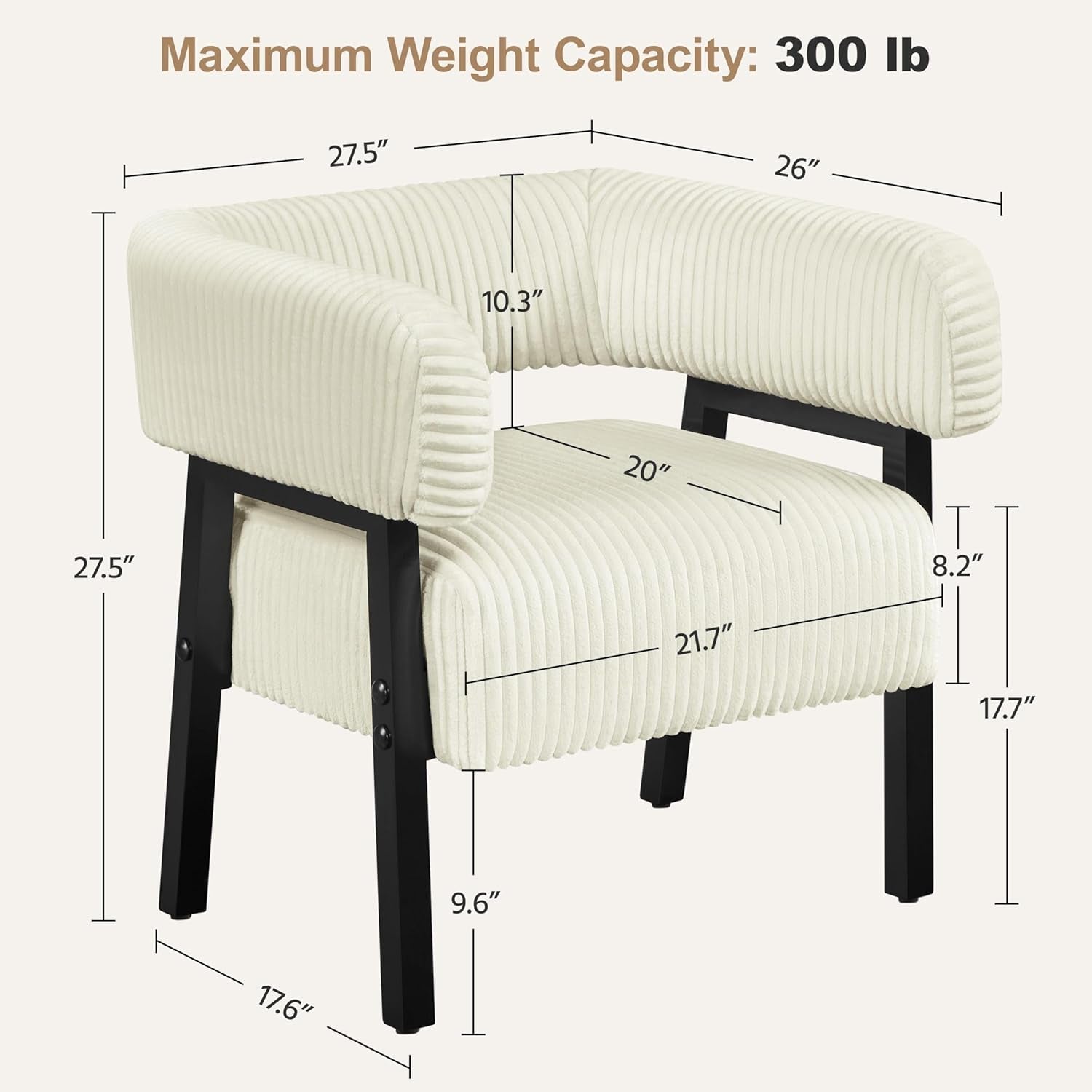 Beige Corduroy Barrel Chair With Pocket Coil Support - VELORA