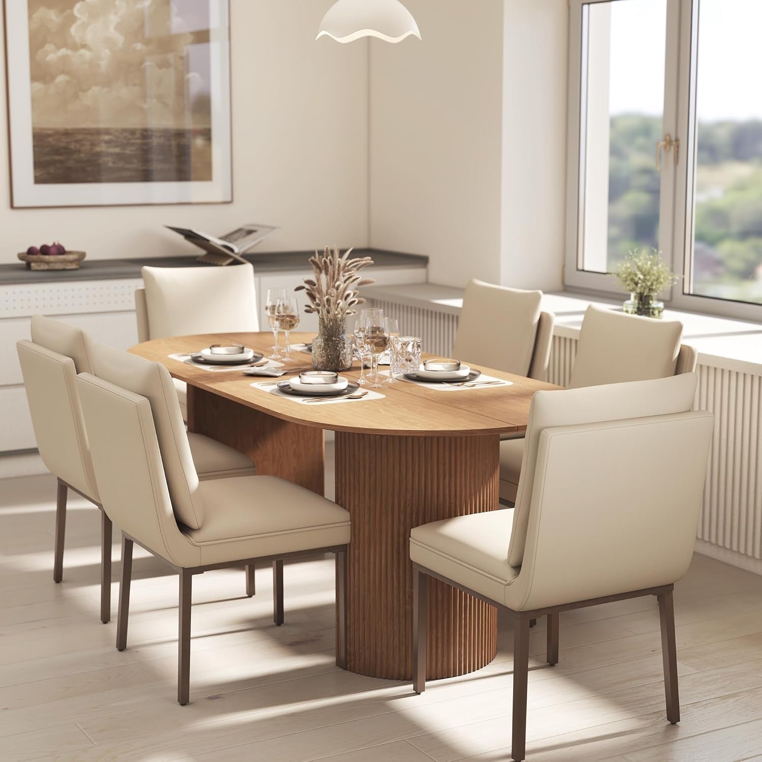 Beige Dining Chairs Set Of 4 With Metal Legs For Dining Room - VELORA