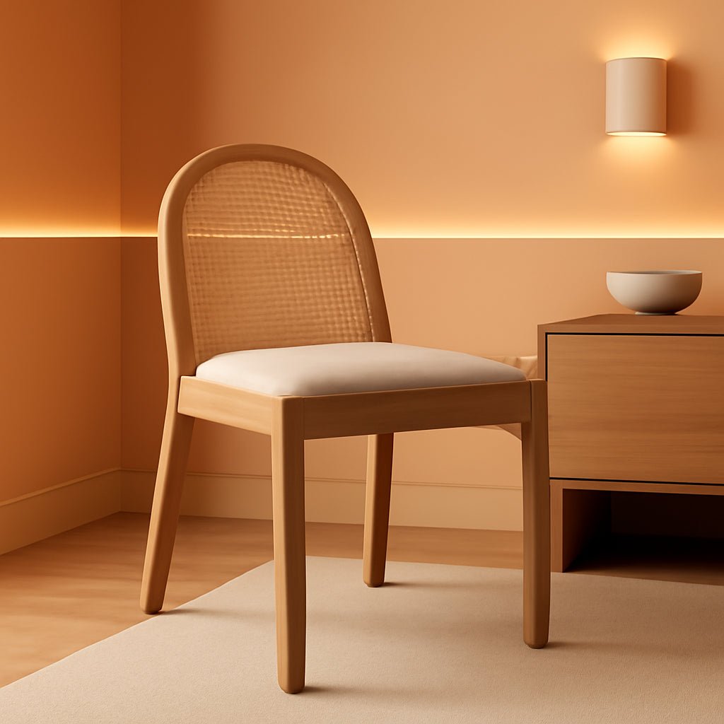 Beige Rattan Dining Chairs Featuring Contemporary Wood - VELORA