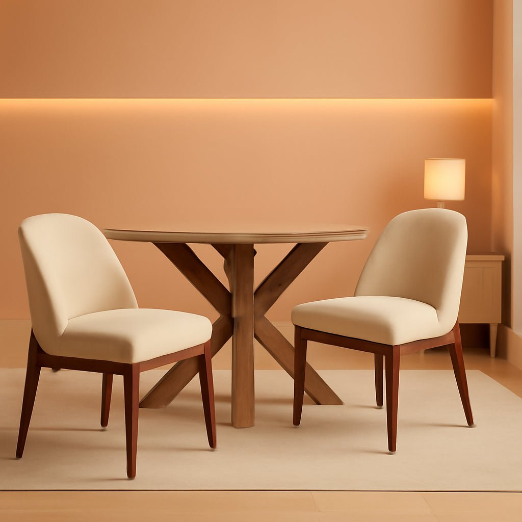 Beige Upholstered Dining Chairs With SolidWood Legs - VELORA