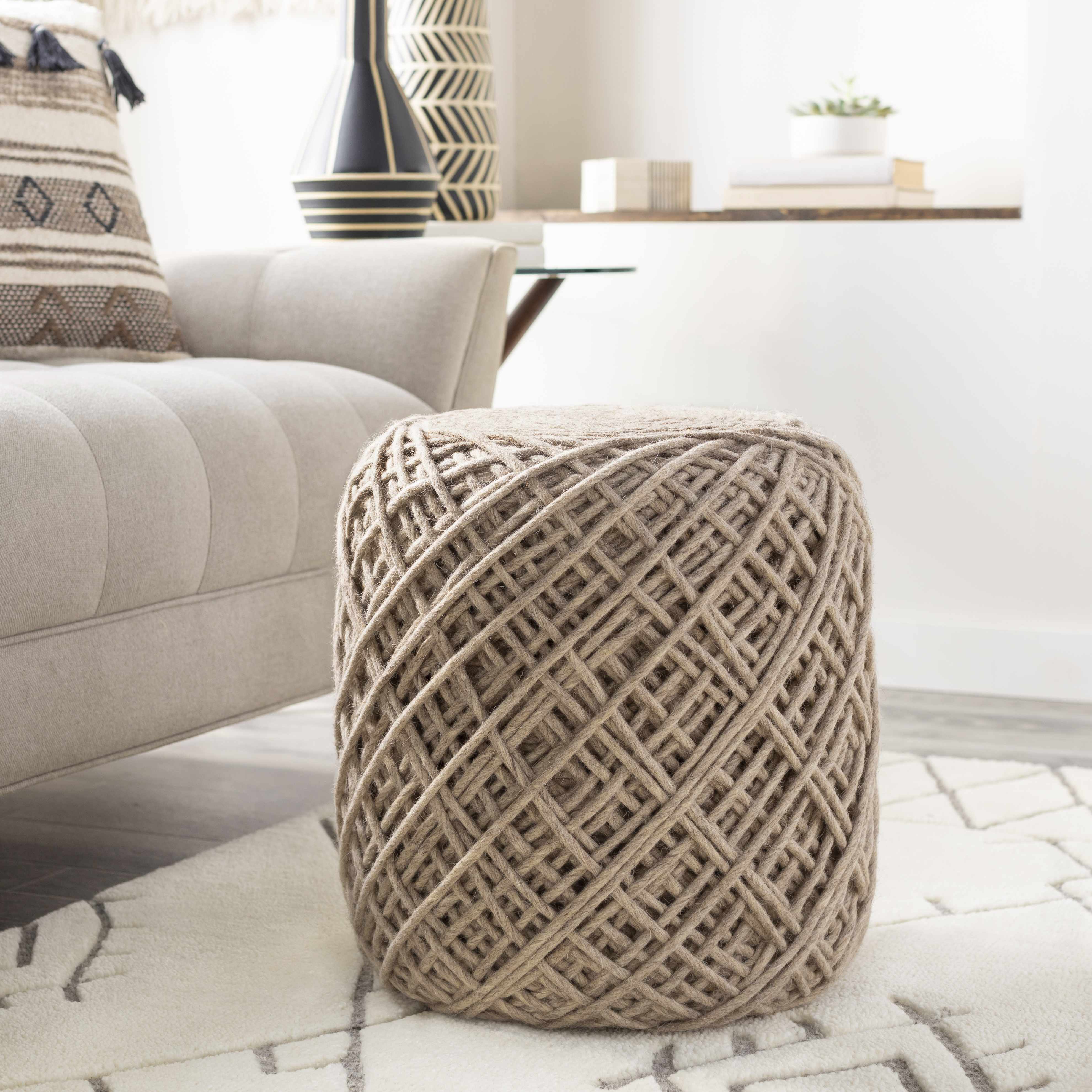 Bellingen Gray Handwoven Textured Pouf - VELORA