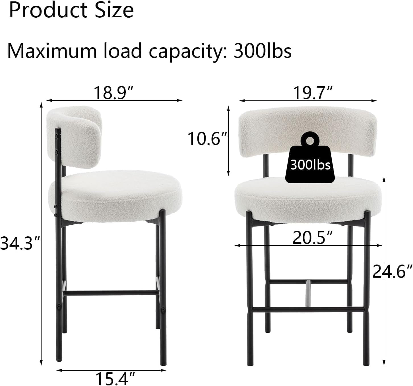 Boucle Bar Stools Set Of 3 24 Inch White Upholstered Counter Stools With Backs - VELORA