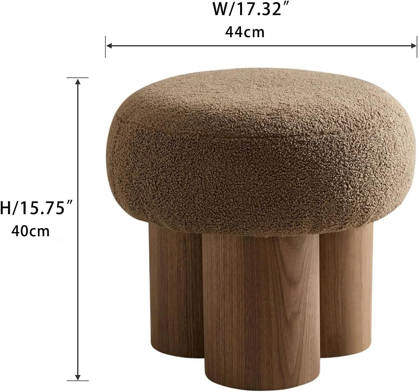 Compact Round Footstool Ottoman Brown Teddy Fabric - VELORA