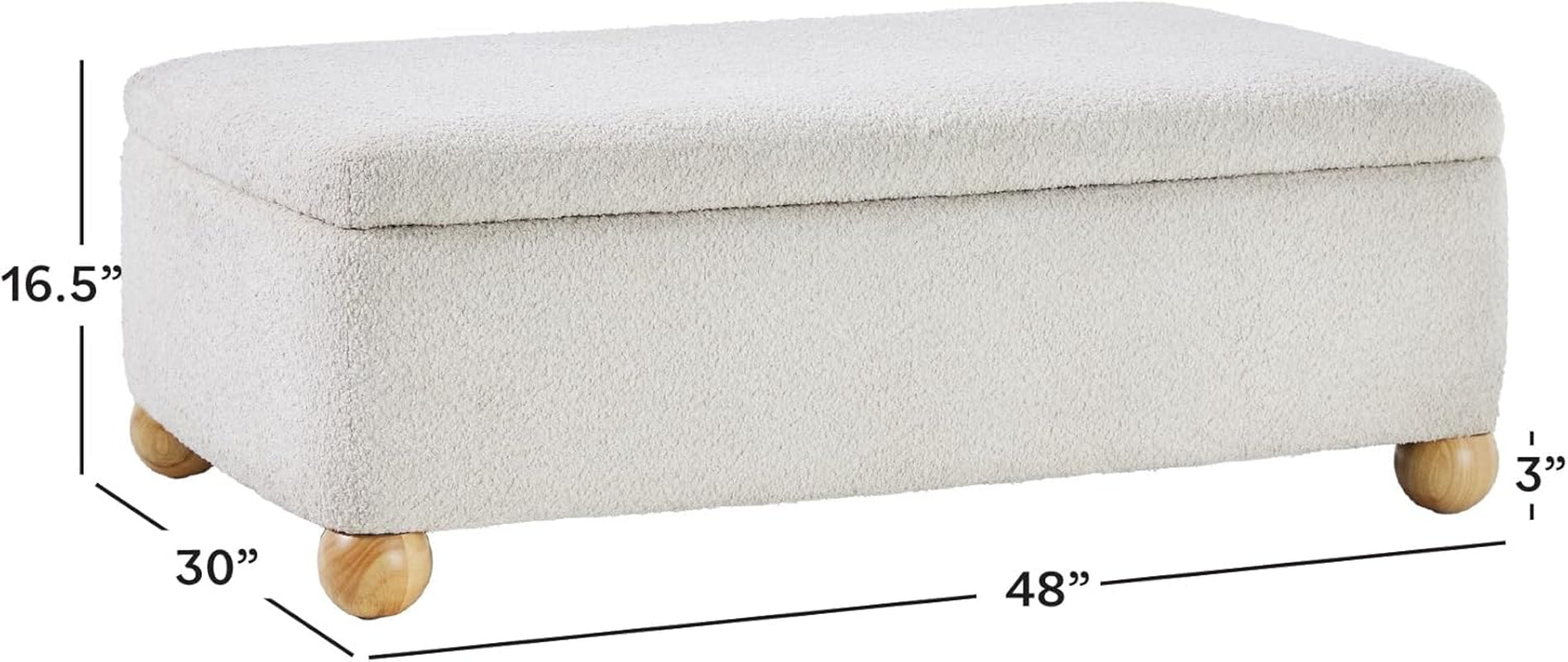 Contemporary Large Ivory Storage Ottoman With Legs - VELORA