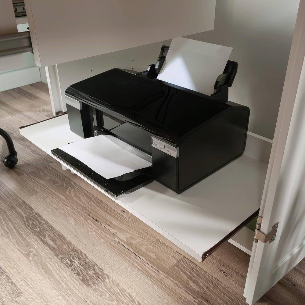 Drop Leaf Computer Desk Craft Table Armoire in White Wood Finish - Made in USA - VELORA