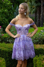 Glitter Print Mesh Sweetheart Neckline Homecoming Dress - VELORA