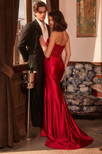 Strapless Fitted Satin & Lace Gown - VELORA